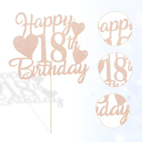 Happy 18th Birthday Cake Topper, Gold Glitter 18th Birthday Cake Decorations, 18th Birthday Decorations for Boys and Girls Themed Party Birth Anniversary Party Supplies