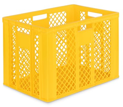 DIE BOX FABRIK Eurobox 60x40 cm in verschiedenen Höhen & Farben | Bäckerkiste, Gemüsekiste & Obstkiste stapelbar | Offene Brötchenkiste | Transportbehälter, Lagerbox (Gelb, 60x40x41 cm)