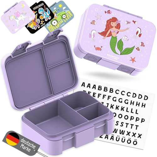 BEARFOOT Bento Box COMPACT | BPA-freie Kinder Brotdose für Schule & Kindergarten | Auslaufsichere Lunchbox für Mädchen & Jungen | Praktisch, leicht & kompakt (Meerjungfrau-lila, 650ml)