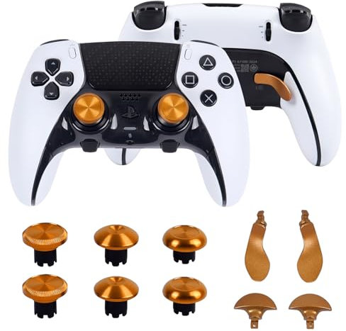Kompatibel mit PlayStation 5 Edge Controller – Metall High/Low Thumbstick Kappen, PS5 Paddles & Back Buttons Kit (Golden)