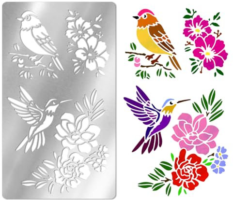 UNICRAFTALE Metallschablone Blumen Und Vögeln Edelstahlschablone Wiederverwendbare Tierschablone Kolibri Schablonen Blumenschablone Oder Malerei Auf Holz Leinwand Wänden Und DIY Bastelprojekten
