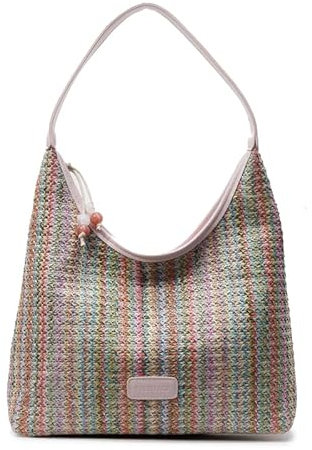 Fiorky Bolso de hombro de paja fijo bolso de viaje casual para mujeres (rosa)