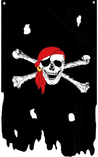 Gwezmxs Bandiera Pirati da Esterno, Cranio con Bandana Rossa per Feste Pirata/Decorazione Giardino, Pirate Flag, 90x150cm