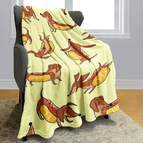 YISUMEI Kuscheldecke mit Dackel Hotdog Spaß, Super weiches Fleece, Überwurfdecke für Bettwäsche Couch Sofa, Schlafzimmer Wohnzimmer, Dekoration Decke, 150x200cm