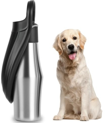 Hundetrinkflasche für Unterwegs - 750ml Trinkflasche Hunde für Unterwegs | Wasserflasche Hund Thermo - Auslaufsicher & Robust aus Edelstahl, Doppelwandig Vakuum Isolierte, Hunde Trinkflasche to go