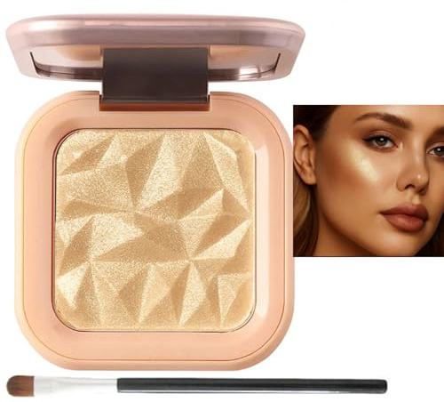 Champagne Gold Highlighter Palette With Brush For Face - Smooth Shimmer Powder For Contouring, Highlighting Cheekbones, Natural Glow For All Skin Tones And Makeup Looks, Buildable Luminous Finish
