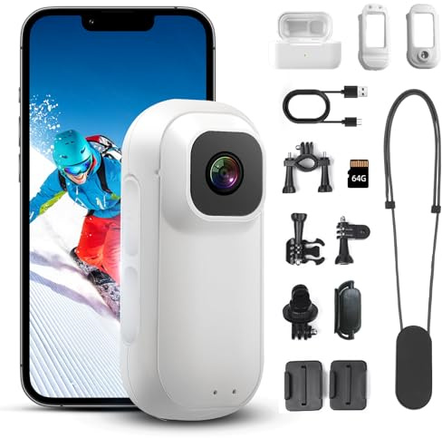 VeftBltrem Magnetic Mini Body Camera,4K 200min | 64GB Card Bodycam with Audio & Video Recording, 360° Clip Waterproof Body Camera Action camera for Cycling, Daily Vlog, Outdoor Sports (B)