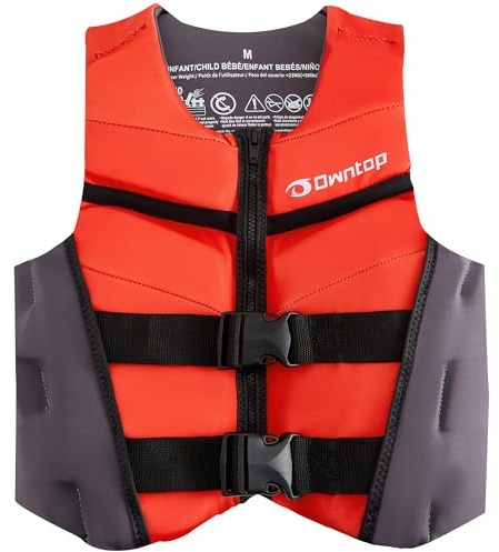 Owntop Schwimmweste für Jugendliche Kinder | Leichte Neopren-Auftriebsweste | Einstellbare Schwimmhilfe mit doppelten Sicherheitsverschlüssen für Schwimmen, Kajak, Paddeln und Angeln (Rot,L)