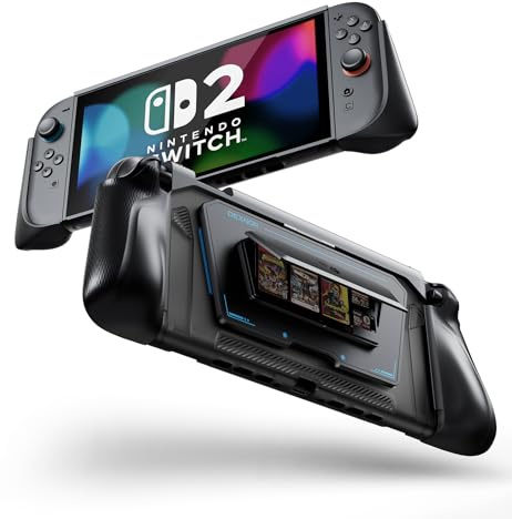 Dexnor for Nintendo Switch 2 Case 2025 Dockable Cover with Flip Stand & Detachable Magnetic Card Holder 3 Games 2 SD Card Storage & Ergonomic Grip & Quick-Release Joy-Con Design - Black