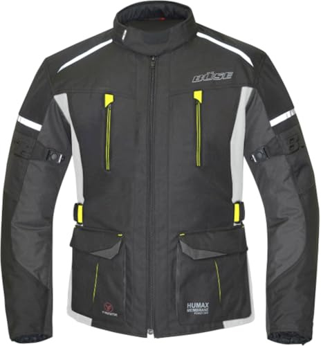 Büse Rider Pantalon de moto en textile pour enfant, noir/jaune fluo, imperméable, coupe-vent, respirant, membrane Z-Liner Humax et doublure thermique amovible, protections amovibles, Noir/jaune fluo