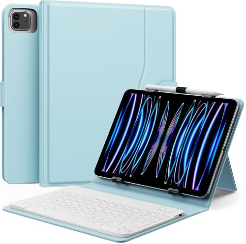 MoKo Universal QWERTY Keyboard Case Fit 9-11 Inch Tablets, Sky Blue | for 9/9.7/10.1/10.2/10.4/10.5/10.9/11 inch iPad Samsung Fire Pixel Tablets,Detachable Bluetooth Keyboard & Pen Holder
