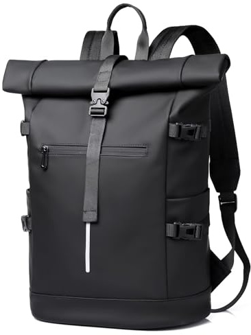 Clufar Rolltop Rucksack Herren Wasserdicht 23-30L für Freizeit Sport,Black | Rucksack Laptop laptopfach Reiserucksack Daypack Einfaches Design Schulrucksack für Reisen,Radfahren,Schule