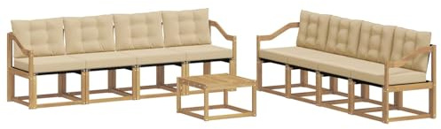 vidaXL Outdoor-Sofagarnitur mit Kissen 9 pcs Weiß und Beige, Moderne Garten-Couch, tolles Set für Bequeme Lounge, langlebige Möbel, stylische Terrasse