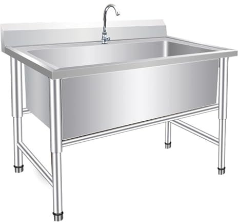 Servicio de Acero Inoxidable Juego de Fregadero de Cocina Comercial de un Solo tazón Independiente con Grifo for Restaurante, Taller de Garaje Lavandería Industrial (60x80x80cm/23.6x31.4x31.4in)