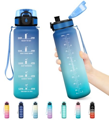 JAPORIA Bouteille 500ml, Gourde avec Filtre, Bouteille Marqueur de Temps, Étanche & Réutilisable, Gourde Graduée pour Cyclisme, l'École, Bureau