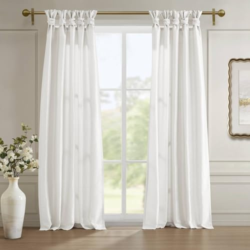 Madison Park Emilia Faux Silk Single Curtain with Privacy Lining, DIY Twist Tab Top, Room Darkening Window Drape for Living Room, Bedroom and Dorm, 84L x 50W, White