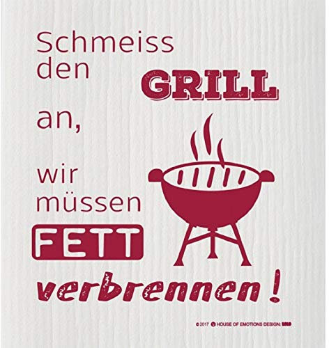 House of Emotions Spüllappen Schwammtuch mit Sprüchen und Weisheiten (Schmeiss den Grill an)