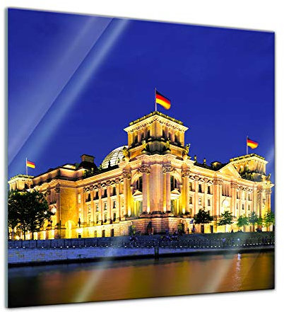 Glasbild - Reichstag - Berlin - 30 x 30 cm - Deko Glas - Wandbild aus Glas - Bild auf Glas - Moderne Glasbilder - Glasfoto - Echtglas - kein Acryl - Handmade