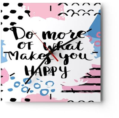 Modern Wanduhr Worte Motivation glücklich Nachricht 30x30cm Quadrat Klein Wand Uhr Glas Analog Zimmeruhren Küche Büro Wohnzimmer Glasuhr Wall Clock Dekoration Design Küchenuhr C3AC30x30-2878