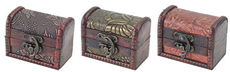 HMF 6415-108 Kleine Schatztruhe aus Holz | 8 x 5 x 6 cm | 3er Set | Versch. Muster