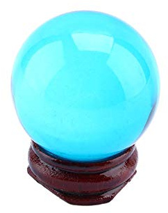 Bola de cristal transparente de 40 mm de cuarzo natural transparente con base mágica, azul
