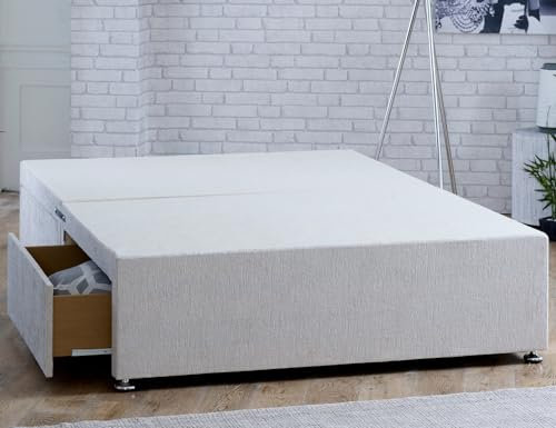 ComfoRest, Bedding & Upholstery Innovation Leader Comfort24 4FT6 Divan Double Bed Base with Drawers in Chenille Fabric (2 Drawers + 4FT6 Double Divan Bed Base Only, No Headboard), Cream