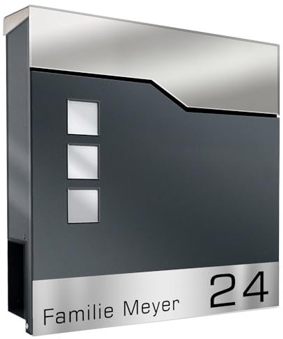 Zalafino Briefkasten Alsfeld – anthrazitfarbener Design-Briefkasten aus pulverbeschichtetem Stahl – personalisierbar mit Name und Hausnummer
