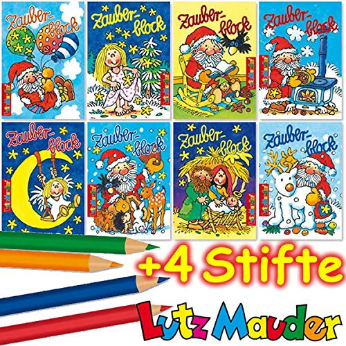 Carpeta 8 Zauberblöckchen im Set | für Advent und Weihnachten | Größe: DIN A8 | 8 wunderschöne Motive | von Lutz Mauder | Plus 4 Buntstifte