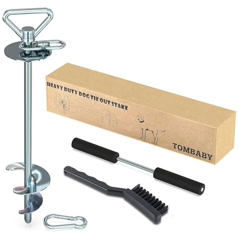 TOMBABY Piquet pour Chien Robuste de qualité supérieure - Piquet pour Chien - Permet aux Chiens jusqu'à 90,7 kg - Piquets pour l'extérieur de la Plage, Le Camping, la Cour, Ancre pivotante à 360° -