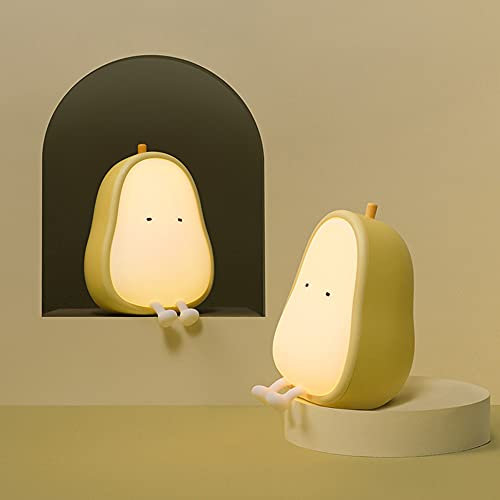 ipalmay Cute Pear - Shape Silicone Night Light, Home Lamp for Kids USB Rechargeable Lamp, ABS+PC, Bedroom Decoration Light 3 Colors Dimmable