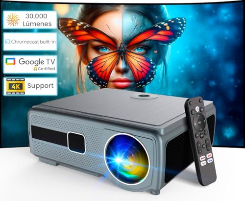 Proyector 4K, Google TV Certificado para Net-Flix, PrimeVideo, You-Tube, MAX, D+, Enfoque motorizado, 30.000 lúmenes, Fullhd Nativo, El más Luminoso en tecnología LCD, Optimizado para Gaming