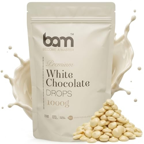 BAM Weiße Schokolade Drops – Kuvertüre Callets zum Schmelzen & Backen – Weiße Schokodrops für Schokofondue, Ganache & Schokobrunnen – White Chocolate Chips - 1 kg