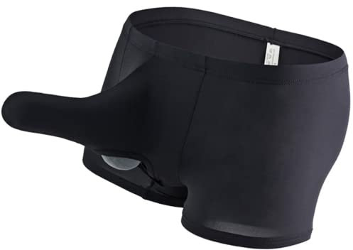 Faringoto Vita larga da uomo con elefante intimo boxer rigonfiamento mutandine maschili in seta di ghiaccio, Nero , XL