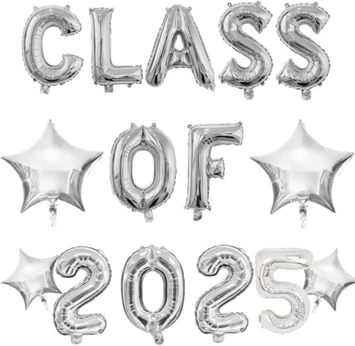 Luftballon Klasse 2024 mit Silber Stern, hängende Folie Silber Luftballons Brief für High School College Abschluss Party Dekorationen Silber