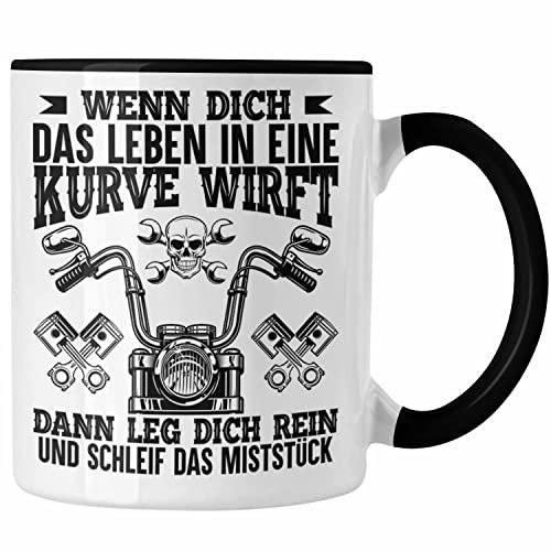 Trendation - Motorradfahrer Männer Tasse Geschenk Spruch für Mann Lustige Geschenkidee Motorrad Grafik (Schwarz)