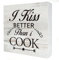 Lustige Küche I Kiss Better Than I Cook Holzbox Schild Schreibtisch Dekor Rustikales Kochen Holzblock Schild für Zuhause Küche Regal Tischdekoration (12,7 x 12,7 cm)
