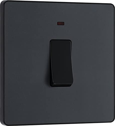 BG Electrical Single Wall Switch with LED Power Indicator, Double Pole, Screwless Front Plate, Round Edges, Evolve, Matt Grey, 20A, PCDMG31B