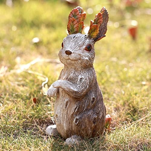 PEIQICHU 20CM Standing Rabbit Vivid Wood Effect Garden Ornament Hare Home Decoration Weatherproof Animal Sculptures for Yard Lawn Statue Outdoor Easter Christmas Birthday Gifts