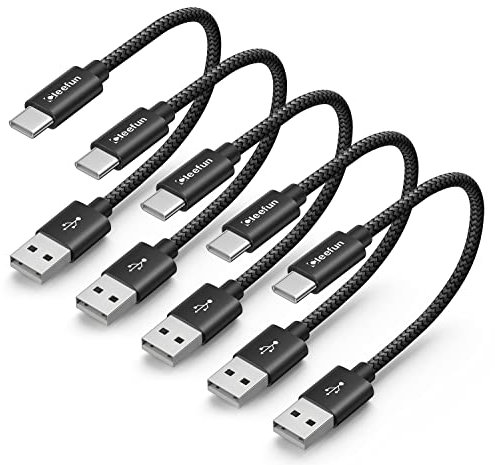 CLEEFUN Cable USB C Corto 30cm Pack 5, Cable USB a USB C 0.3M Carga Rapida para iPhone 16E 16 15 Pro Max, para Power Bank, Batería Externa, para Samsung Galaxy A16 S25 S24 S23 Ultra