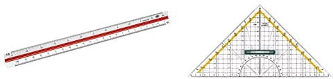Wedo 5255001 Dreikantmaßstab (Architekt 1, aus Kunststoff, 30 cm, Skalierung 1:20, 1:25, 1:50, 1:75, 1:100, 1:125) weiß & Linex Geodreieck aus Kunststoff, mit Griff, 30 cm, bruchsicher und transparent