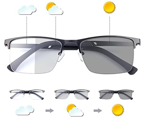 LJIMI Semi Montura Fotocromáticas Gafas De Lectura Progresivo Multifocales Ordenador Presbicia Progresivas De Enfoque Múltiple Zoom Inteligente Bloqueo De luz azul Lectores para Hombres Mujeres