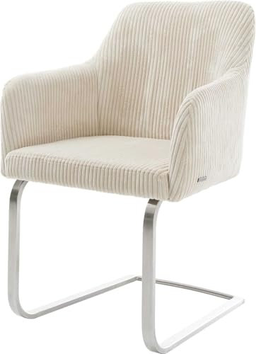 DELIFE Schwingstuhl Greg-Flex Freischwinger flach Edelstahl Cord Beige Taschenfederkern