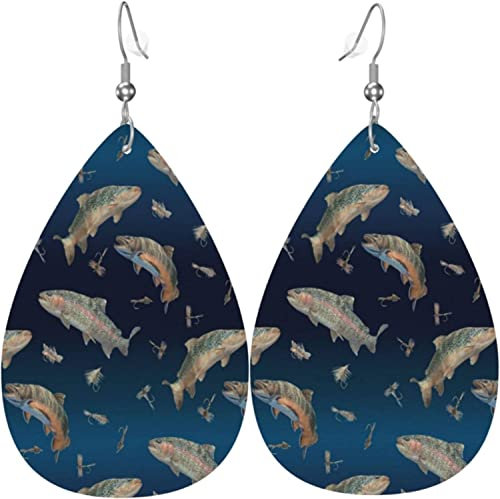 Leichte tropfenförmige Ohrhänger Fisch auf Ombre, für Damen und Mädchen, Blattform, Schmuck-Ohrringe, Paar, Einheitsgröße, Leder Polyvinylchlorid