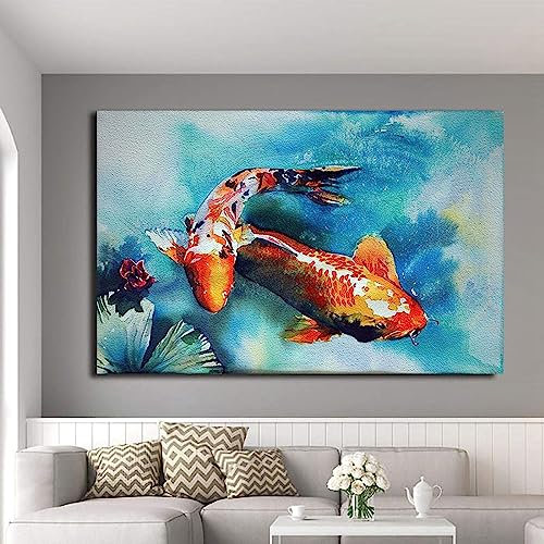 HTWLMM Leinwand Bilder Koi-Tier Fisch Malerei Poster Kunstdruck für Wohnzimmer Schlafzimmer Wandbilder Deko (Rahmenlos) (40X50CM)