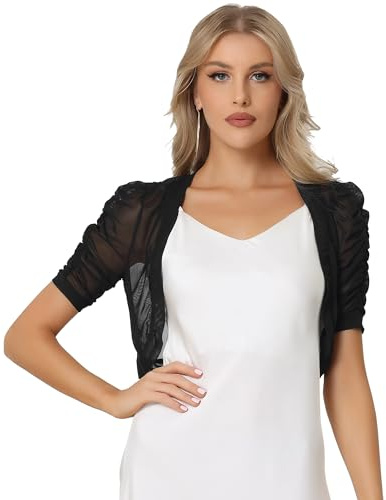Allegra K Mesh Sheer Shrug for Women Short Sleeve Cropped Bolero Cardigan | Open Front, Puff Sleeve, Cover Up for Dress