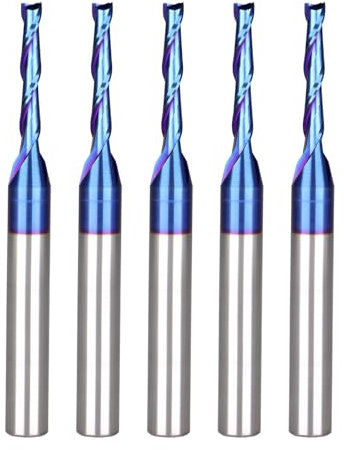 Jiiolioa 5PCS CNC Router Bits 1/4 Inch Shank 1/8 inch Cutting Diamete Spiral Up Cut End Mill with Nano Blue Coating for Carving Standard milling, Finish and Boring …