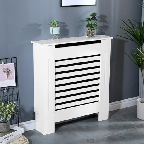 AL AJAL Radiator Cover Modern MDF Wood White Horizontal Slat Living Room Bedroom Hallway Cabinet (SMALL)