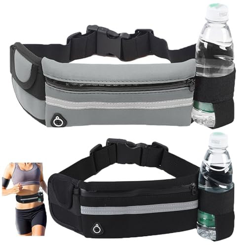 KASESSS 2 Stück Laufgürtel Handy, Verstellbarem Running Belt, Lauftasche Jogging mit Nacht Reflexband, Bauchtasche Sport mit Trinkflasche, Lauftasche mit Kopfhöreranschluss für Laufen,Wandern,Fahrrad