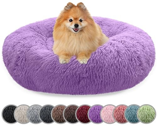 bluzelle Hundebett für kleine Hunde & Katzen, 60cm Hundekissen Rund Donut Kissen Hundekorb Plüsch, Katzenbett Flauschig Katzenkissen Waschbar rutschfest Weich, Farbe:Lila