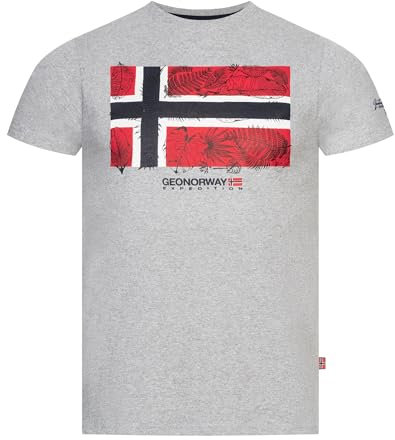 Geographical Norway T-Shirt Herren Shirt Hemd Sommer Baumwolle Print, Farbe:JPALM-GRAU, Größe:L